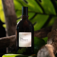 Bottle of 'Bois de Mangrove' perfume by L'atelier du parfum with a natural background